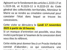 Information Cimetière : Entretien / Abandon de concession 